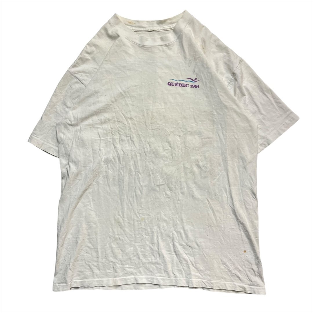 Vintage 90s カナダ ジュベナイル 水泳選手権 91 プリント Tシャツ 半袖 メンズ FREE ホワイト 古着 ビンテージ ヴィンテージ拍卖