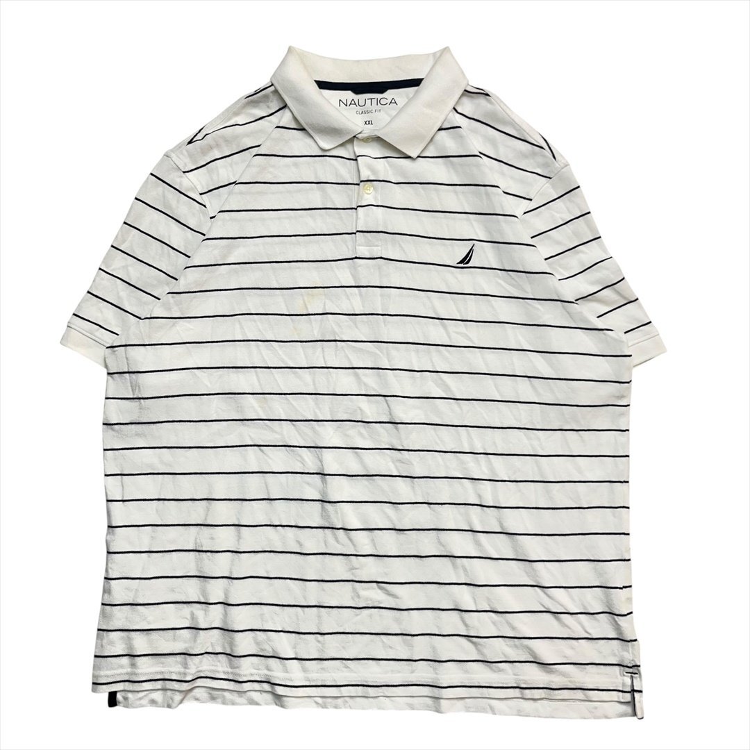Vintage NAUTICA ノーティカ CLASSIC FIT ラインボーダー柄 半袖 ポロシャツ メンズ XXL ボーダー 古着 ノーチカ ビンテージ ヴィンテージ拍卖