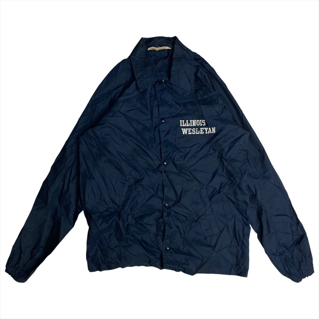 Vintage JEM Illinois Wesleyan カレッジロゴ コーチ ジャケット メンズ M ネイビー 古着 ウィンド ウインド ブレーカー ヴィンテージ拍卖