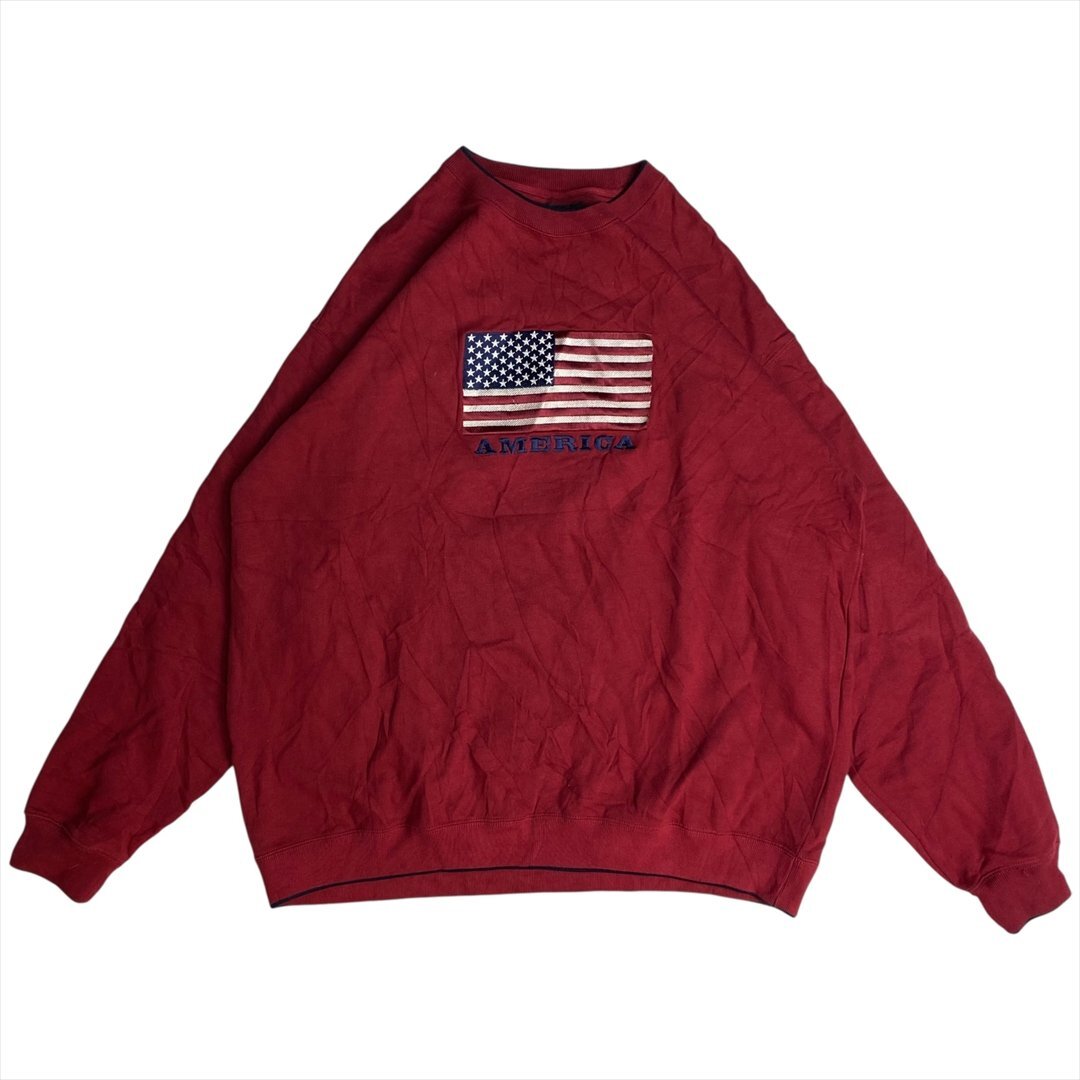 Vintage Croft&Barrow AMERICA 星条旗 刺繍ロゴ スウェット トレーナー メンズ XL レッド 古着 XLトール 裏起毛 ビンテージ ヴィンテージ拍卖