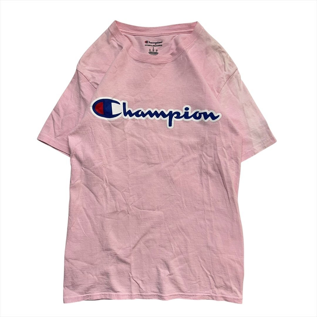 Vintage Champion チャンピオン ビッグ ロゴ Tシャツ 半袖 レディース S ピンク 古着 クルーネック シンプル ビンテージ ヴィンテージ拍卖