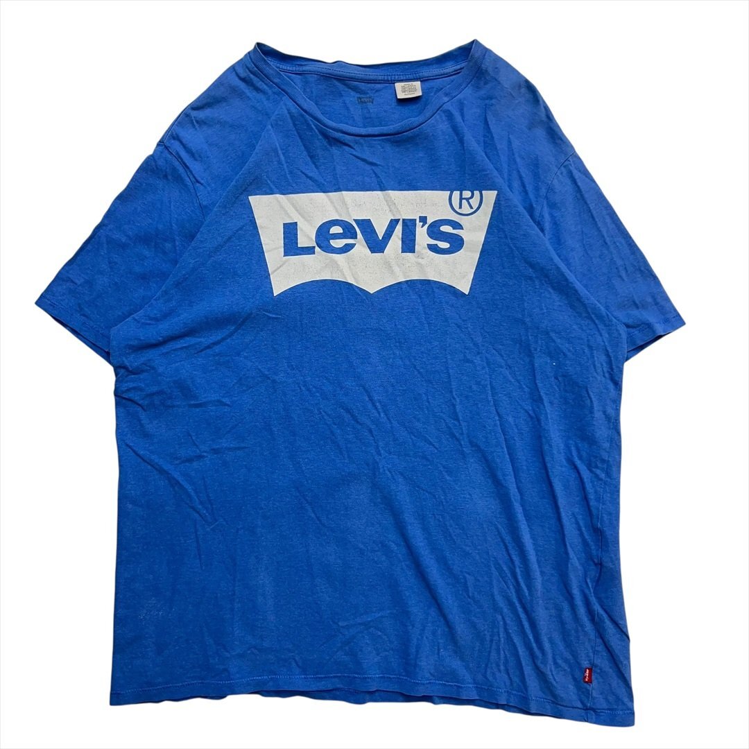 Vintage LEVIS リーバイス 定番 デカロゴ プリント Tシャツ 半袖 メンズ XL ブルー 古着 クルーネック ビンテージ ヴィンテージ拍卖