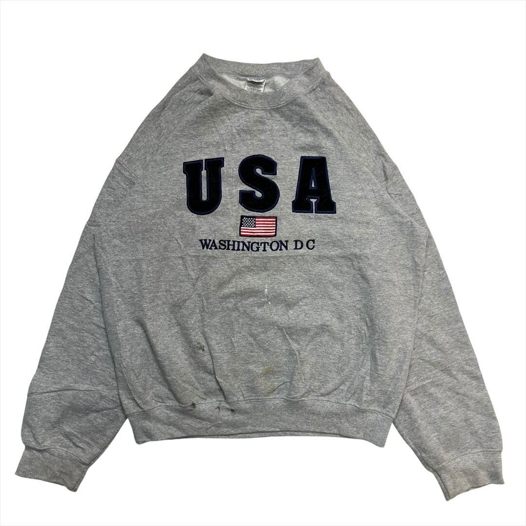 Vintage 00s GILDAN ギルダン USA ワシントンDC 刺繍ロゴ スウェット トレーナー メンズ M グレー 古着 スエット ビンテージ ヴィンテージ拍卖