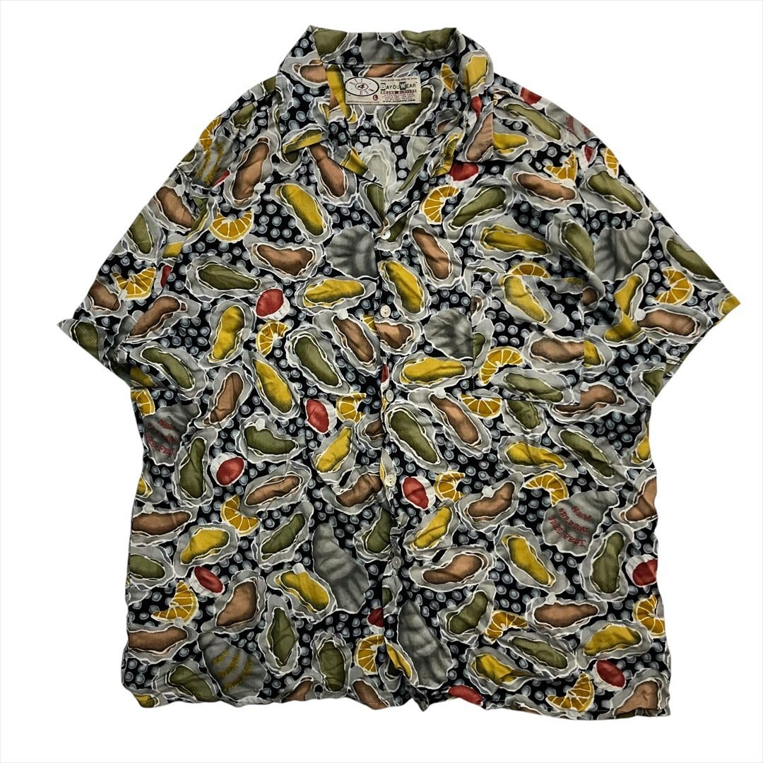 Vintage BAYOUWEAR レーヨン アロハ シャツ 半袖 メンズ L 柄 古着 USA製 ハワイアン 開襟 かりゆし ウェア ビンテージ ヴィンテージ拍卖