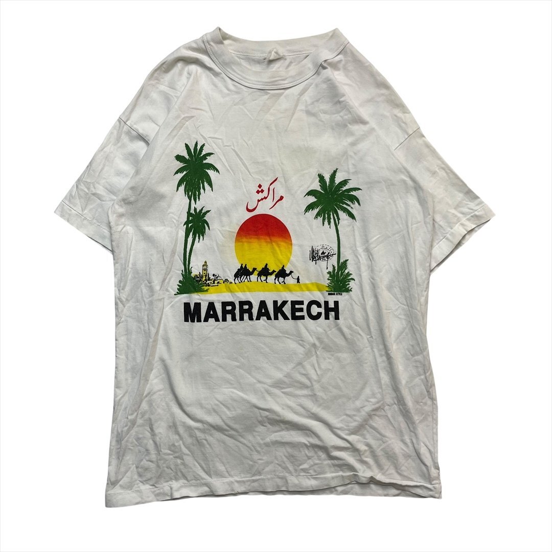 Vintage モロッコ マラケシュ Tシャツ 半袖 メンズ FREE ホワイト 古着 ロゴ プリント シングルステッチ ビンテージ ヴィンテージ拍卖