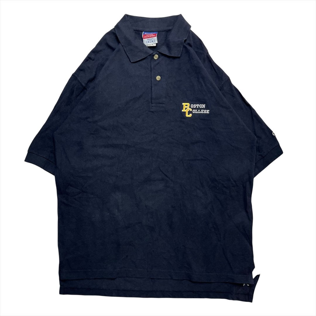 Vintage Champion チャンピオン ボストン カレッジ ロゴ ポロシャツ メンズ M ネイビー 古着 半袖 ビンテージ ヴィンテージ拍卖