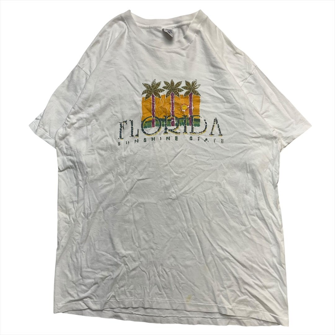 Vintage 90s STAFFORD Florida フロリダ プリント Tシャツ 半袖 メンズ XL ホワイト 古着 シングルステッチ ビンテージ ヴィンテージ拍卖