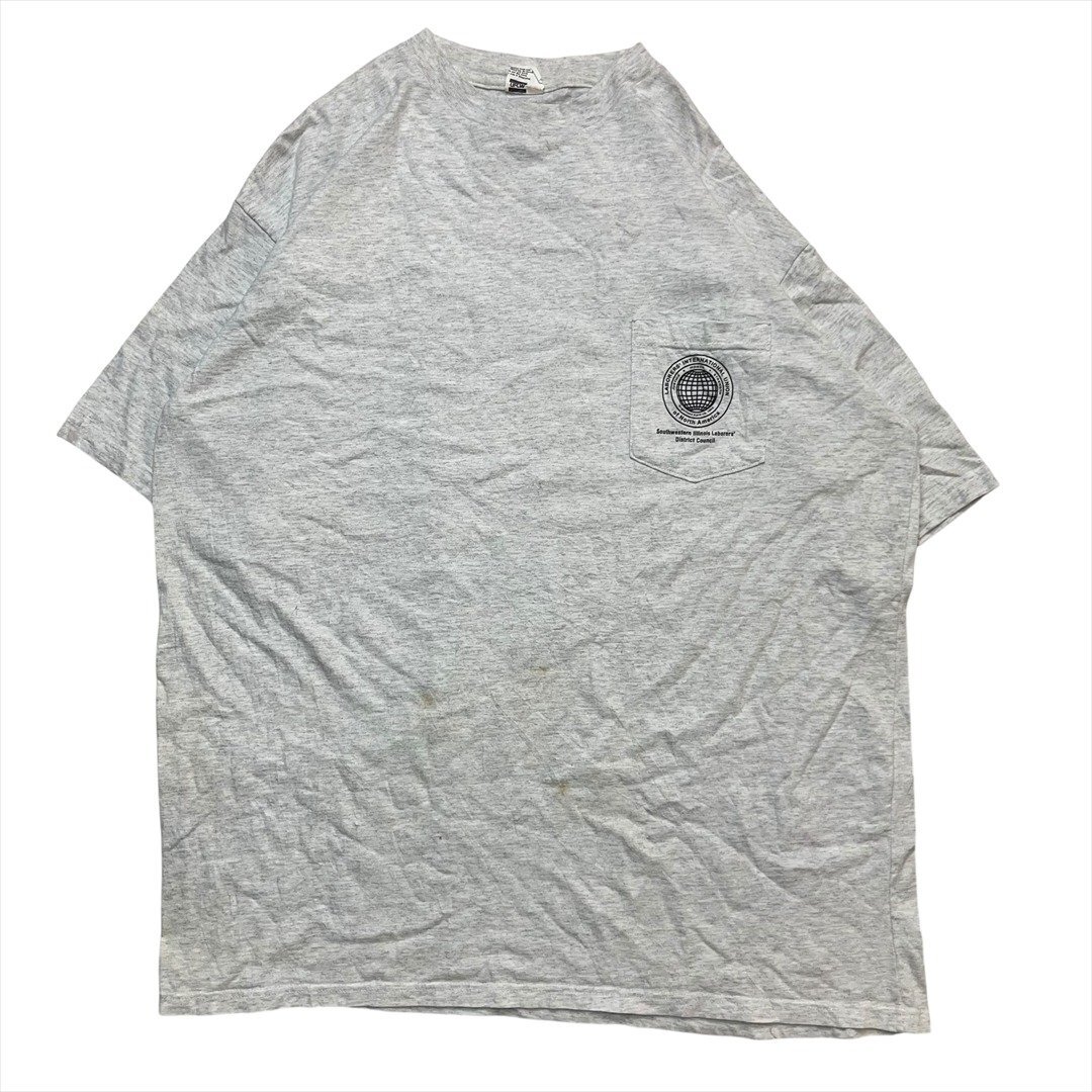 Vintage 90s UNION LINE Union Fit / Union Built ロゴ プリント ポケット Tシャツ 半袖 メンズ XXL グレー 古着 ポケT ヴィンテージ拍卖