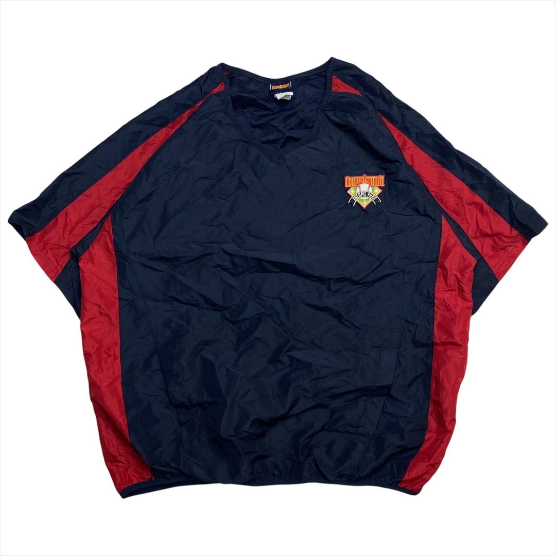 Vintage COOPERSTOWN ベースボール プルオーバー トップス メンズ M ネイビー 古着 半袖 シャツ Vネック ピステ ビンテージ ヴィンテージ拍卖