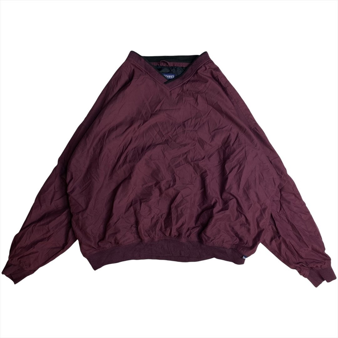 Vintage LA LOVING ブランク 無地 ナイロン プルオーバー トップス メンズ XXL ワインレッド 古着 Vネック ピステ スニード ヴィンテージ拍卖