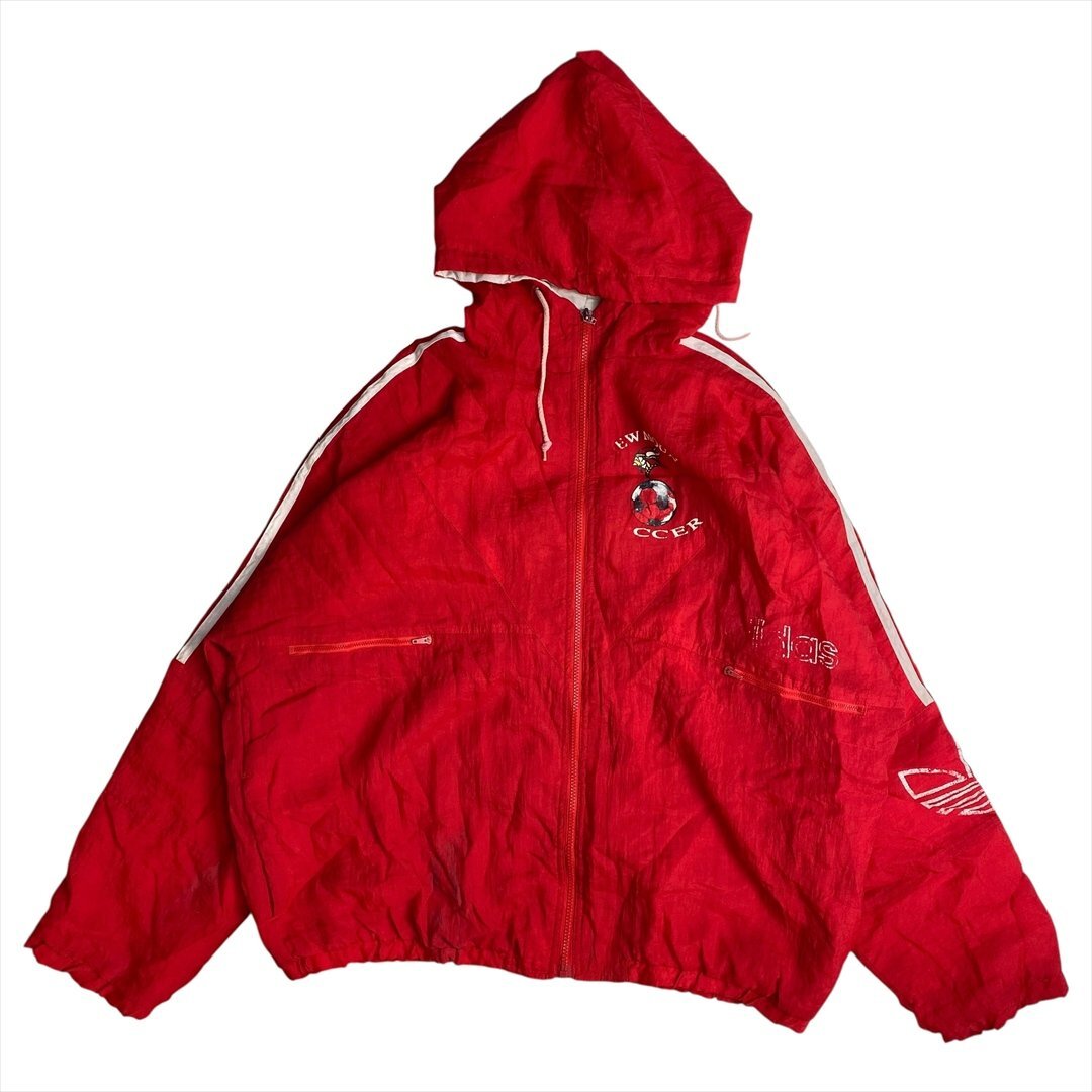 Vintage 80s adidas アディダス 中綿 サッカー ジャケット パーカー メンズ XL レッド 古着 トレフォイル ロゴ ビンテージ ヴィンテージ拍卖