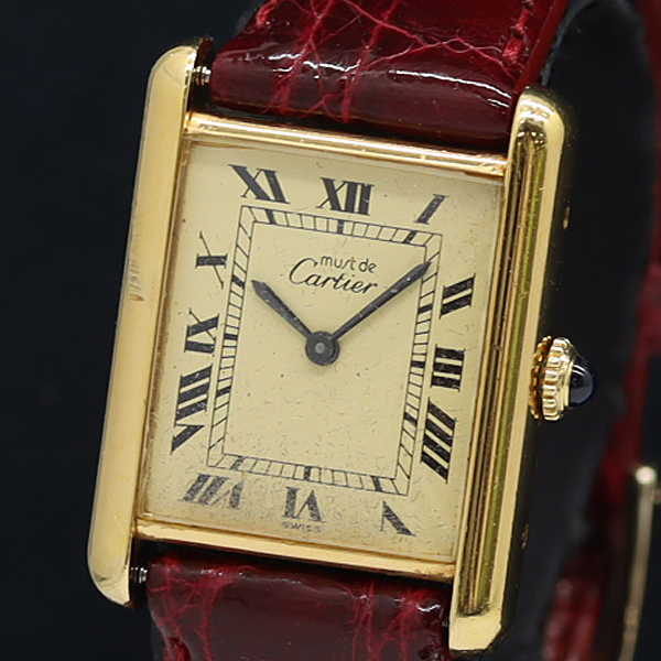 1円 稼働 カルティエ マストタンク SV925 手巻 アイボリー文字盤 レディース腕時計 2912410 7DIT SMZ拍卖