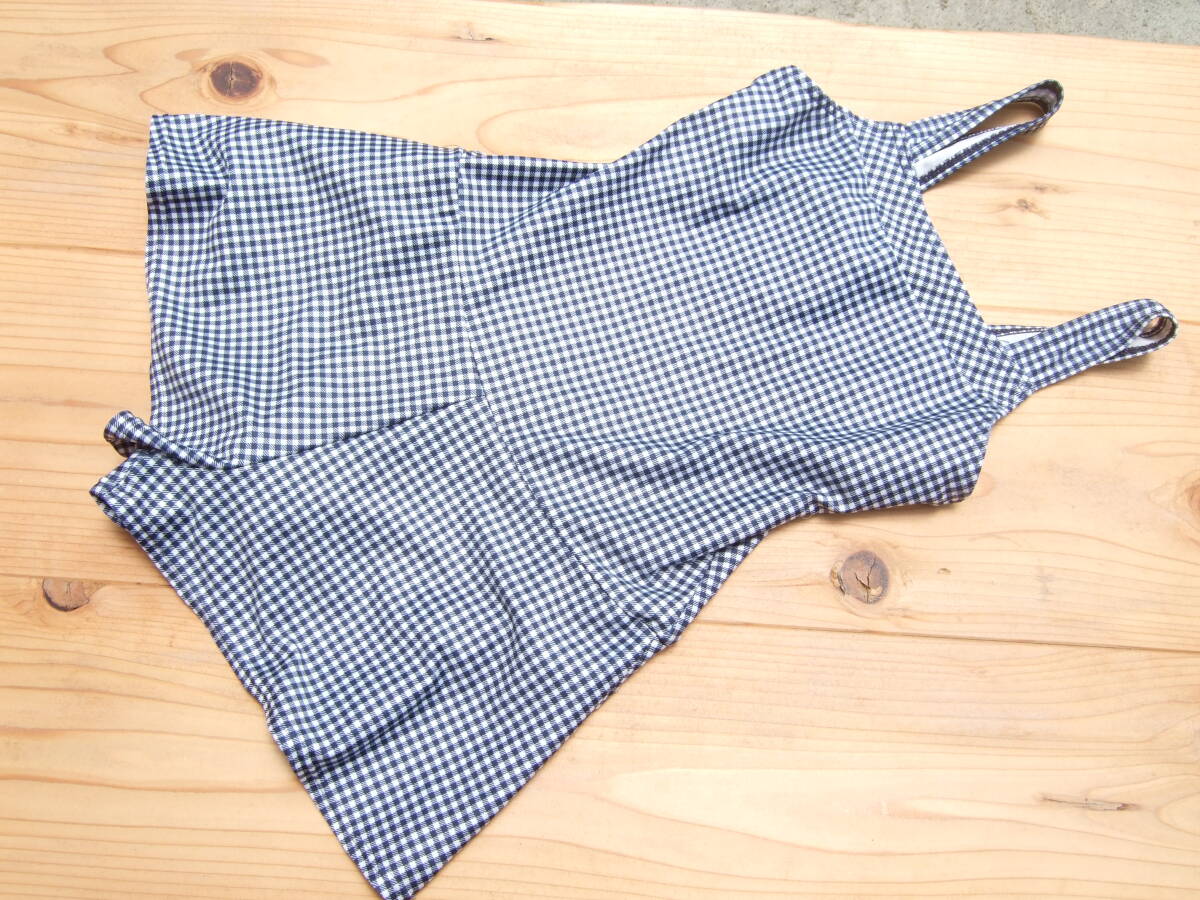 *美品!キッズ女の子TOPVALUネイビーチェックワンピース水着130センチ*拍卖