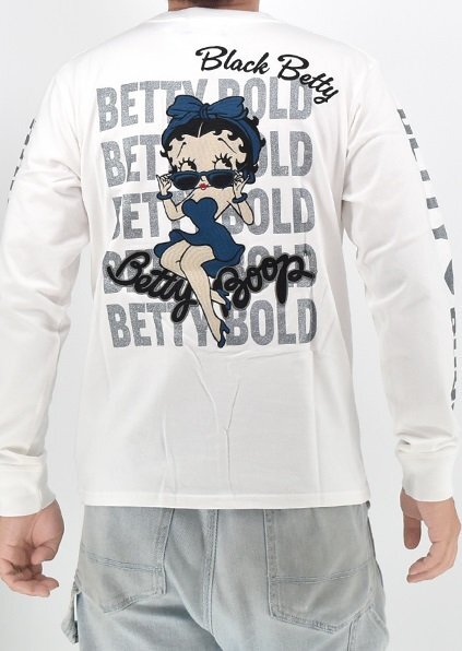 BETTY×ネバーマインド 天竺長袖Tシャツ◆NEVER MIND ホワイト Lサイズ BBN-2510 ベティーちゃん 刺繍 バイカー ロングTシャツ拍卖