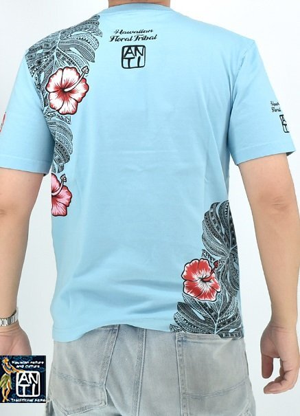 半袖Tシャツ「フローラルトライバル」◆ANTI サックス XLサイズ(サイズ44)ATT-166 アンチ エフ商会 ハワイアン efu拍卖