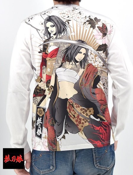 抜刀娘 抜刀ノ舞ロングTシャツ◆抜刀娘 ホワイト XXLサイズ 253090 和柄 和風 長袖 花魁 着物拍卖