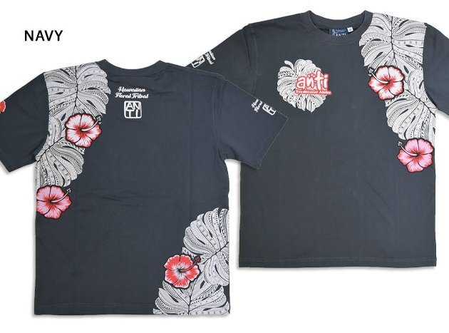 半袖Tシャツ「フローラルトライバル」◆ANTI ネイビー XXLサイズ(サイズ46)ATT-166 アンチ エフ商会 ハワイアン efu拍卖