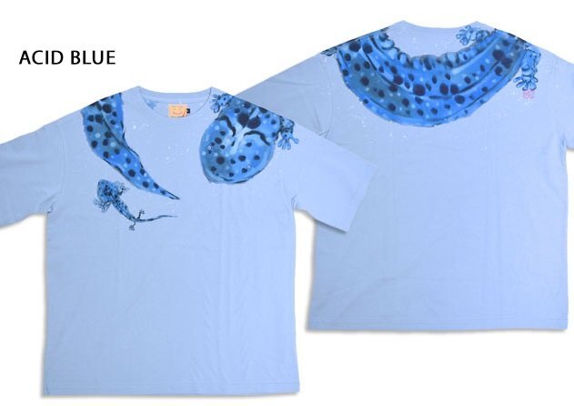 オオサンショウウオの親子 ビッグシルエット半袖Tシャツ◆碧(あお)アシッドブルー Mサイズ あお 濡れ描き友禅 京都 和柄 和風拍卖