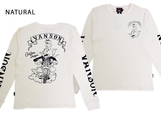 TOM&JERRYコラボ サーマル長袖Tシャツ◆vanson ナチュラル Mサイズ TJV-2525 バンソン ヴァンソン トムとジェリー ロングTシャツ拍卖