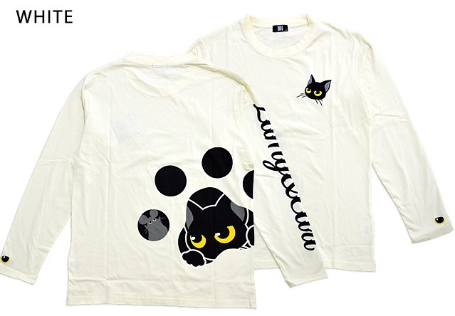 こんばんニャ長袖Tシャツ◆LIN ホワイトXXLサイズ AL-75023 和柄 和風 黒猫 ネコ ねこ ネズミ 鼠 ロングTシャツ 刺繍拍卖