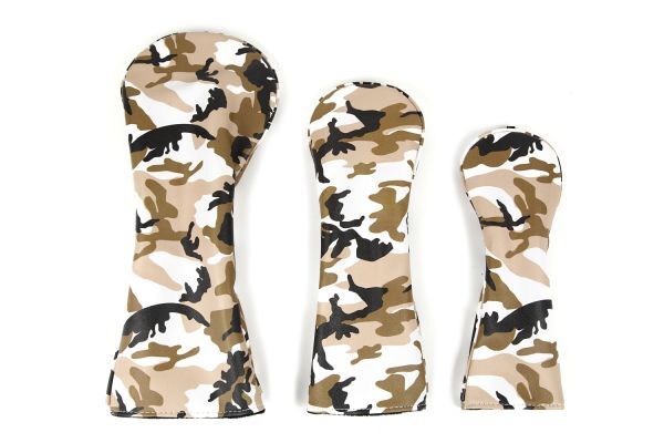 【未使用】ヘッドカバー3個セット 迷彩ブラウン ウッドカバーセット拍卖