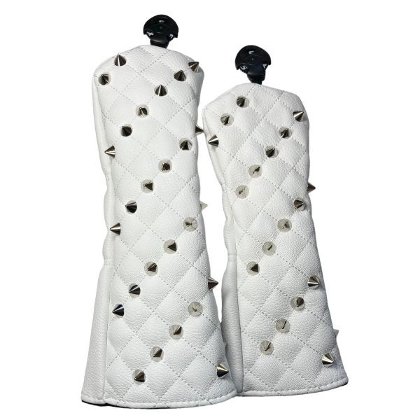 リベット付き ヘッドカバー ユーティリティ用&フェアウェイウッド用2点セットホワイト拍卖