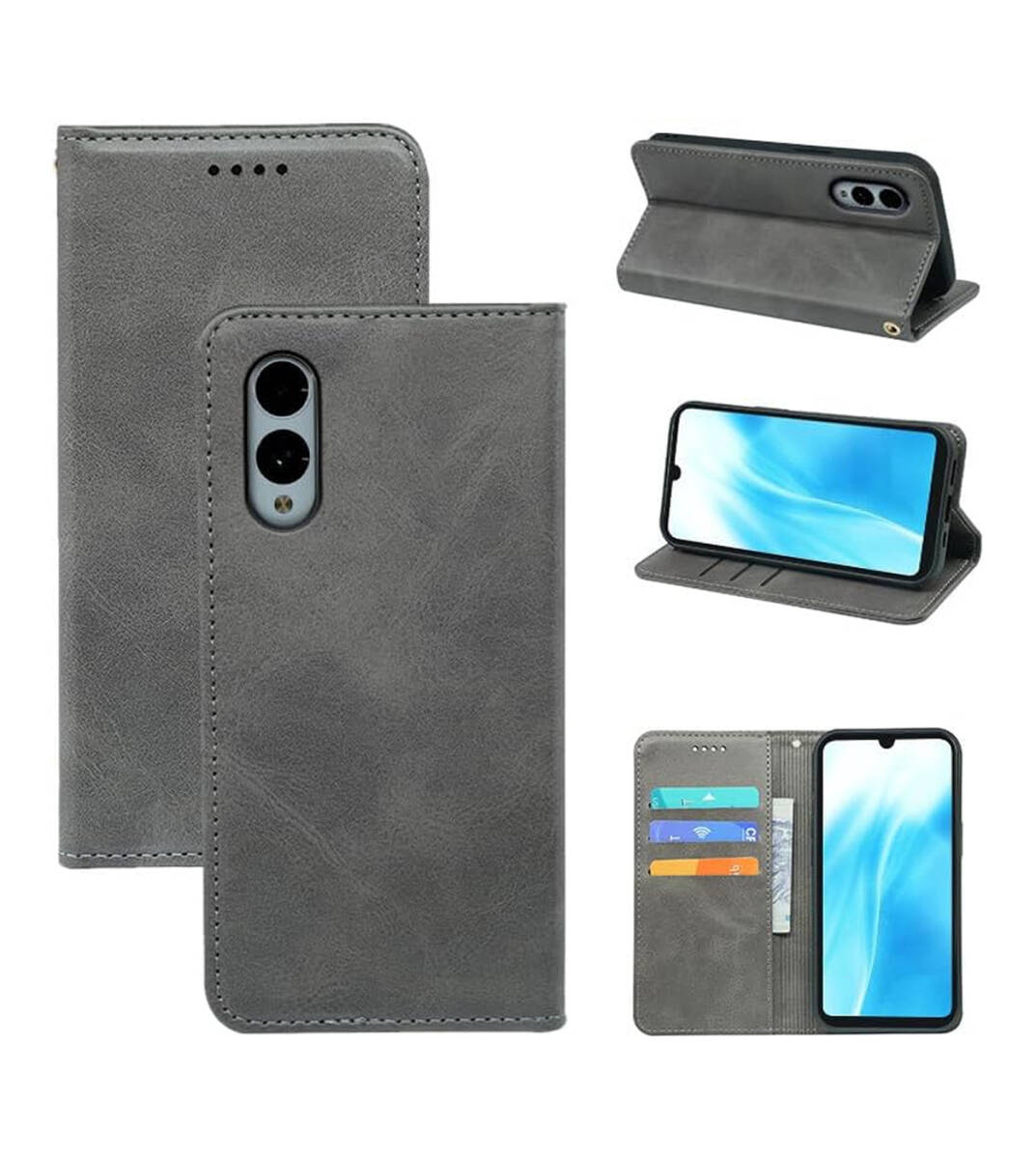 arrows We2 F-52E 用 ケース 手帳型 PUレザー カード収納 財布型 耐衝撃 ケース マグネット スタンド機能付き ライトグレー ay367拍卖