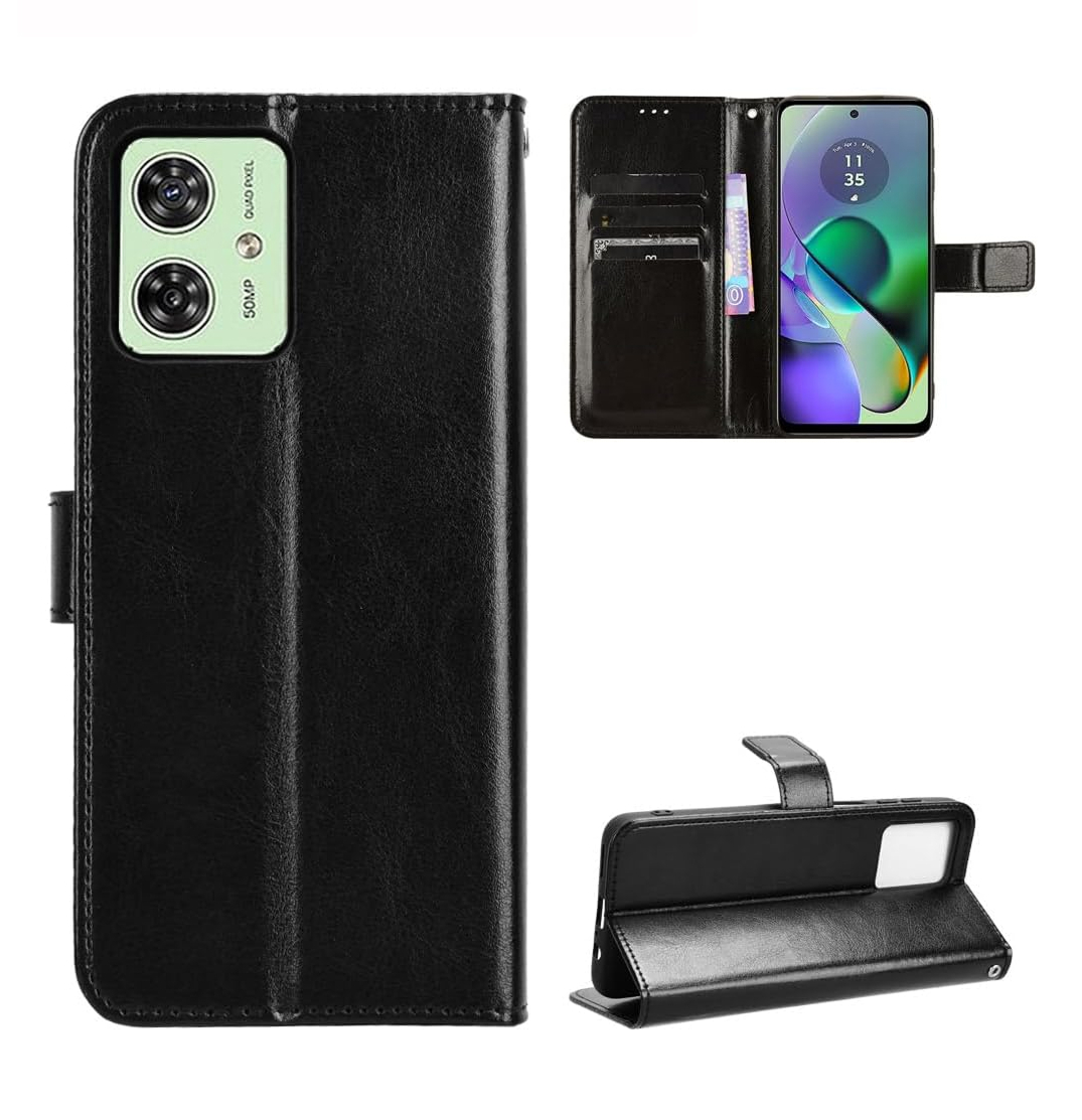 Motorola moto g64y 5G ケース 手帳型 PUレザー スタンド機能 落下防止 衝撃吸収 横置き 耐衝撃 ブラック ay-32拍卖