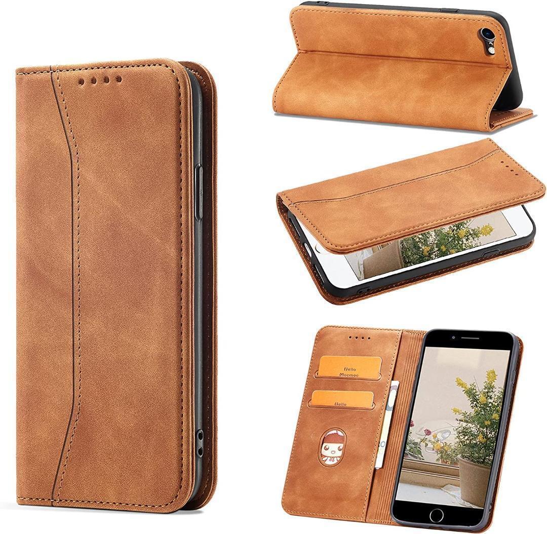 iPhone SE3/SE2/7/8ケース 手帳型 おしゃれ 肌触り良い肌感レザー 内蔵マグネット 耐衝撃 4.7インチ カーキ ay243拍卖