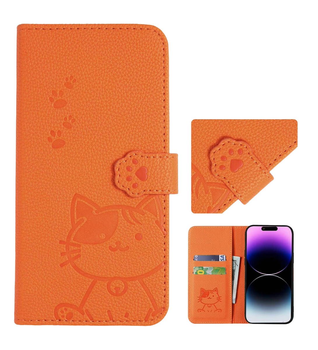 moto g64 5G / g64y 5G 手帳型ケース 猫柄 スタイリッシュ 360°保護 カードスロット スタンド機能 TPU オレンジ ay618拍卖