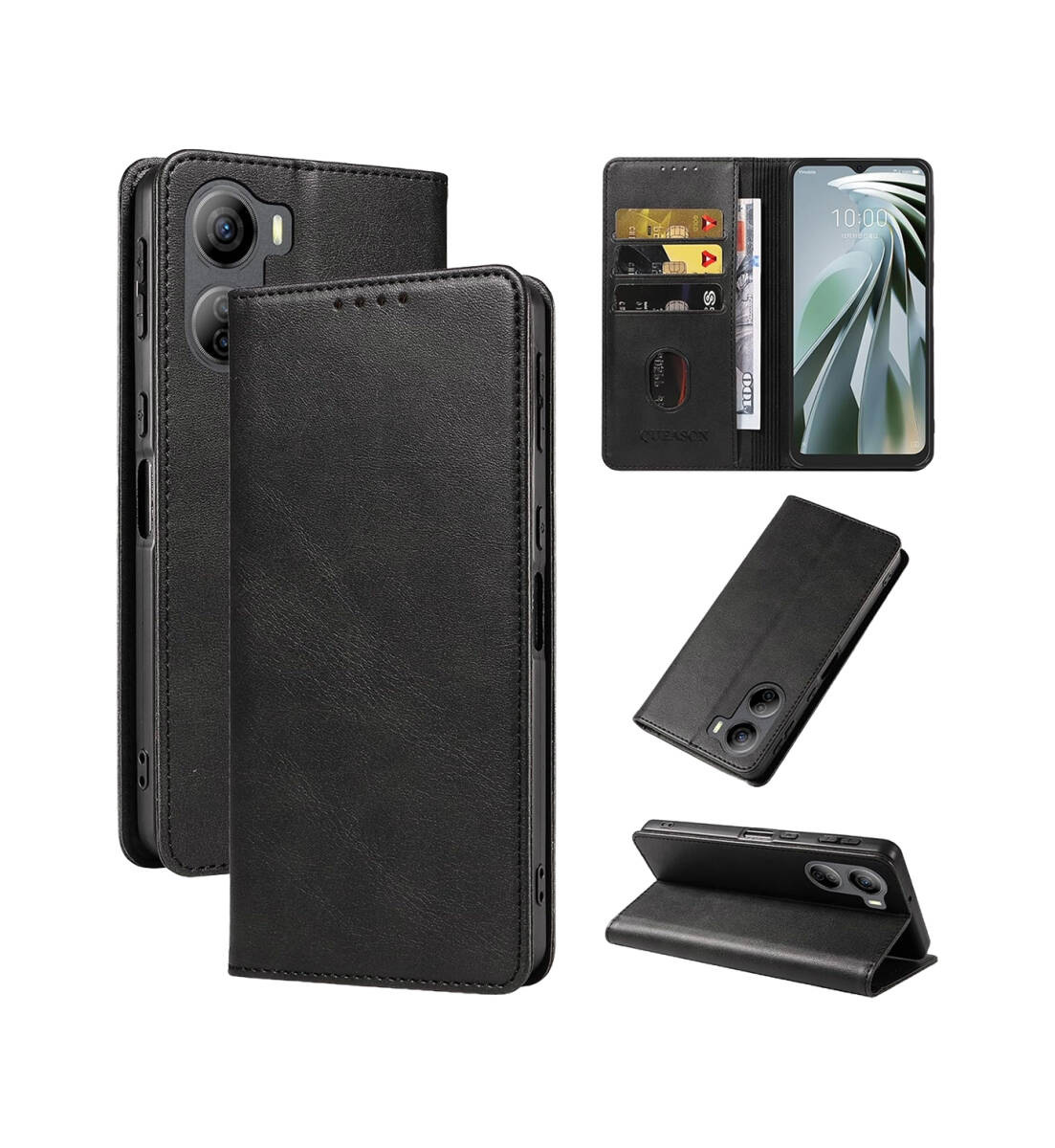 Libero 5G IV ケース 手帳型 スタンド機能 薄型ケース カード収納 落下防止 マグネット式 耐衝撃 全面保護 防塵 ブラック ay444拍卖