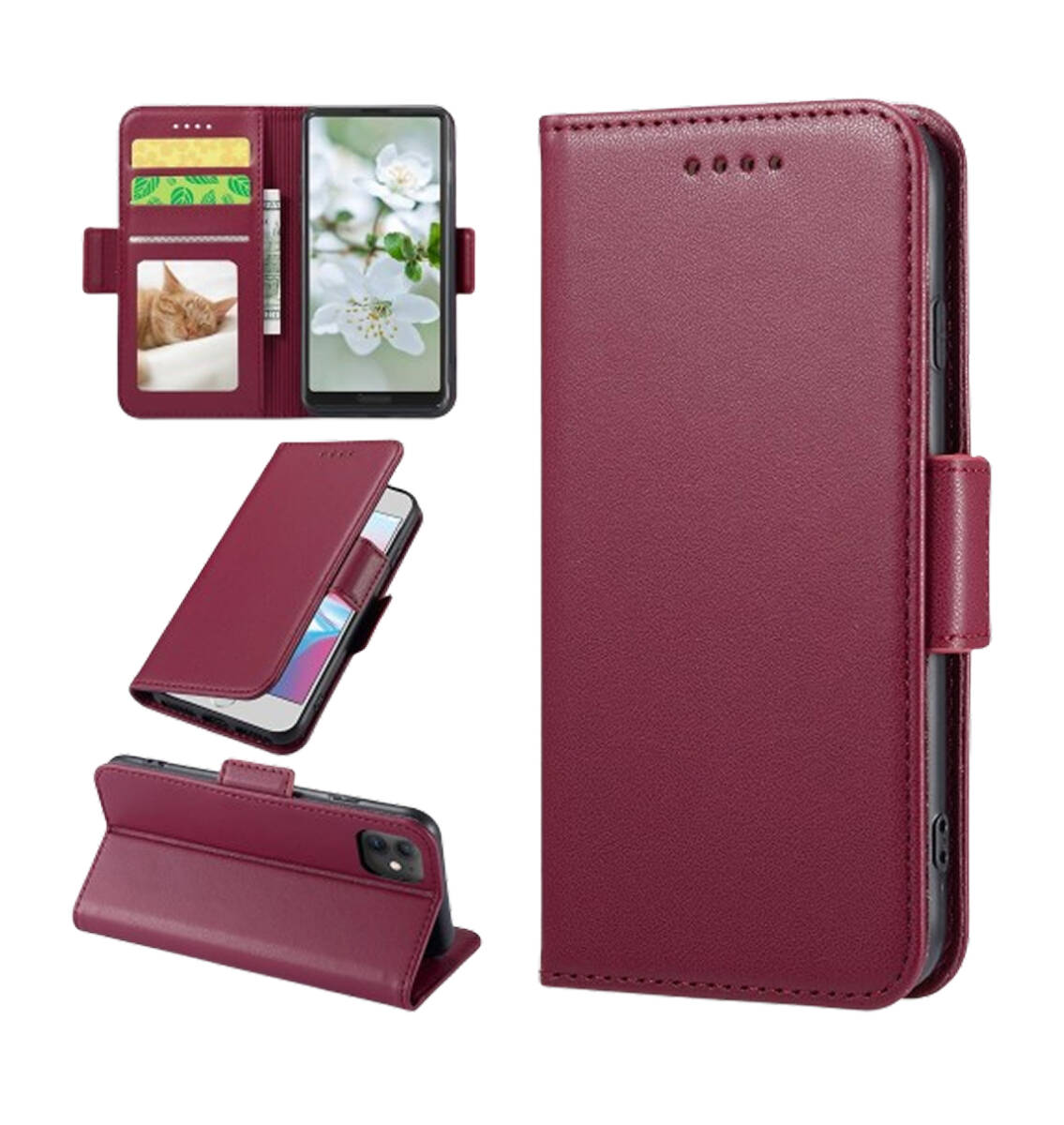 iPhone14 手帳型 PUレザー製 RFID磁気防止 サイドマグネット 全面保護 耐衝撃 耐摩擦 スタンド機能 レッド ay90拍卖