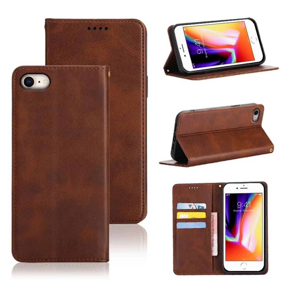 iPhone SE (第2世代/第3世代) (4.7インチ対応) iphone8 用 iphone7 用 ケース 手帳型 PUレザー カード収納マグネット ダークブラウン ay68拍卖