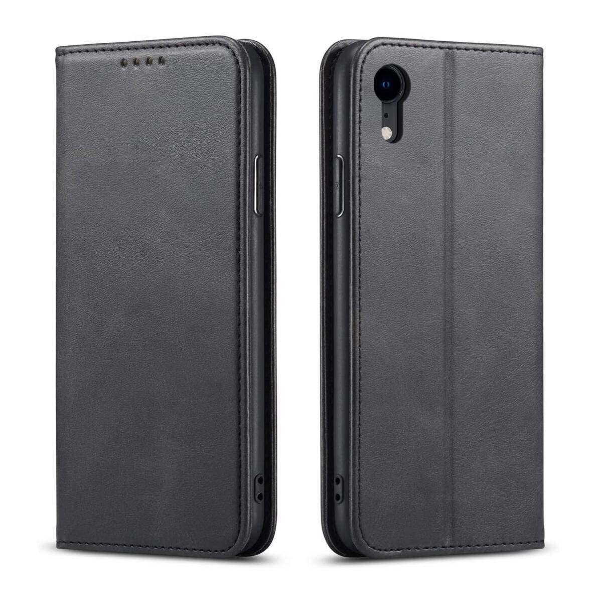 iPhoneXRケース 手帳型 PUレザー 耐衝撃 軽量 着脱しやすい 放熱性 マグネット式 カード収納 スタンド機能 ブラック ay608拍卖