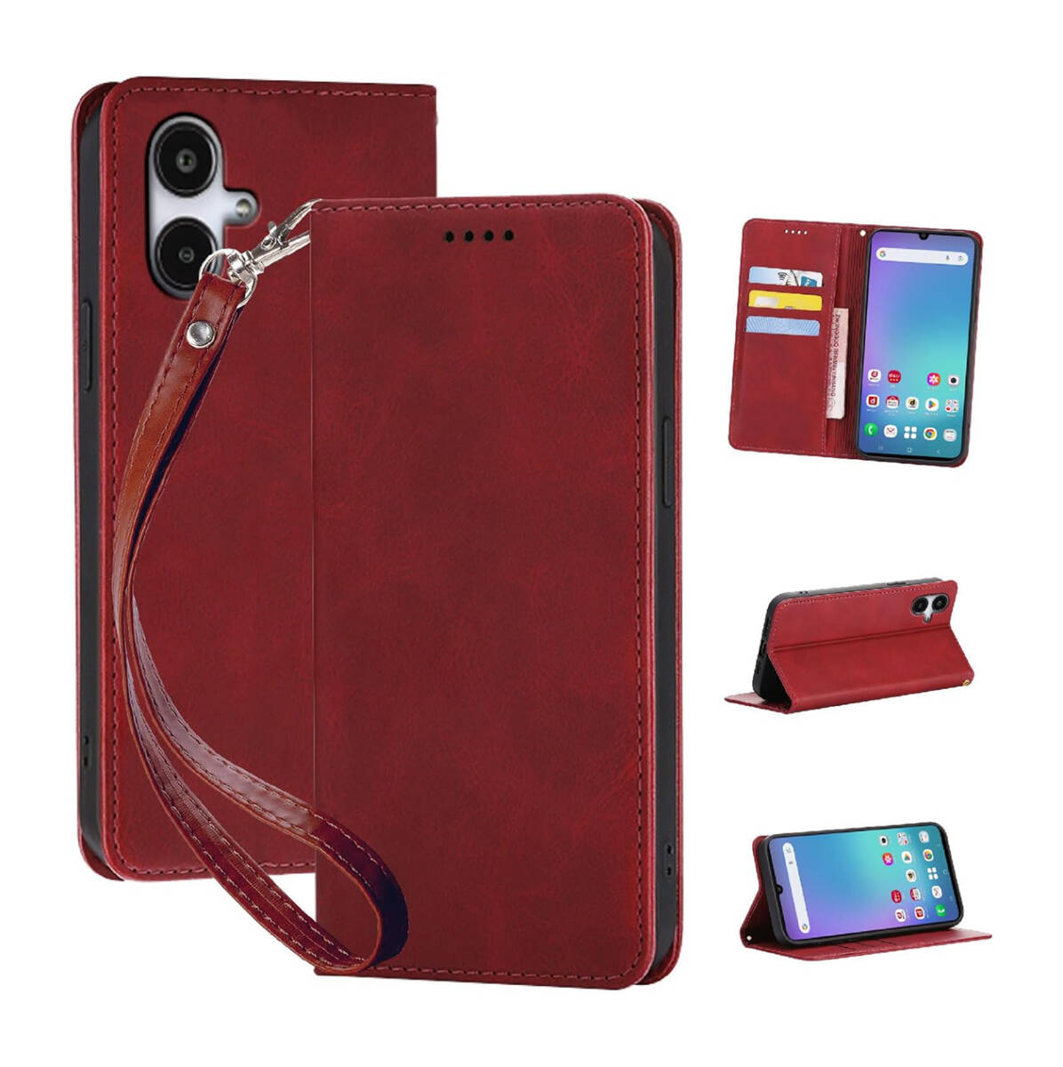 Galaxy A25 5G ケース 手帳型 SC-53F SCG33 PUレザー TPU 耐衝撃 カード収納 マグネット スタンド機能付 レッド ay299拍卖