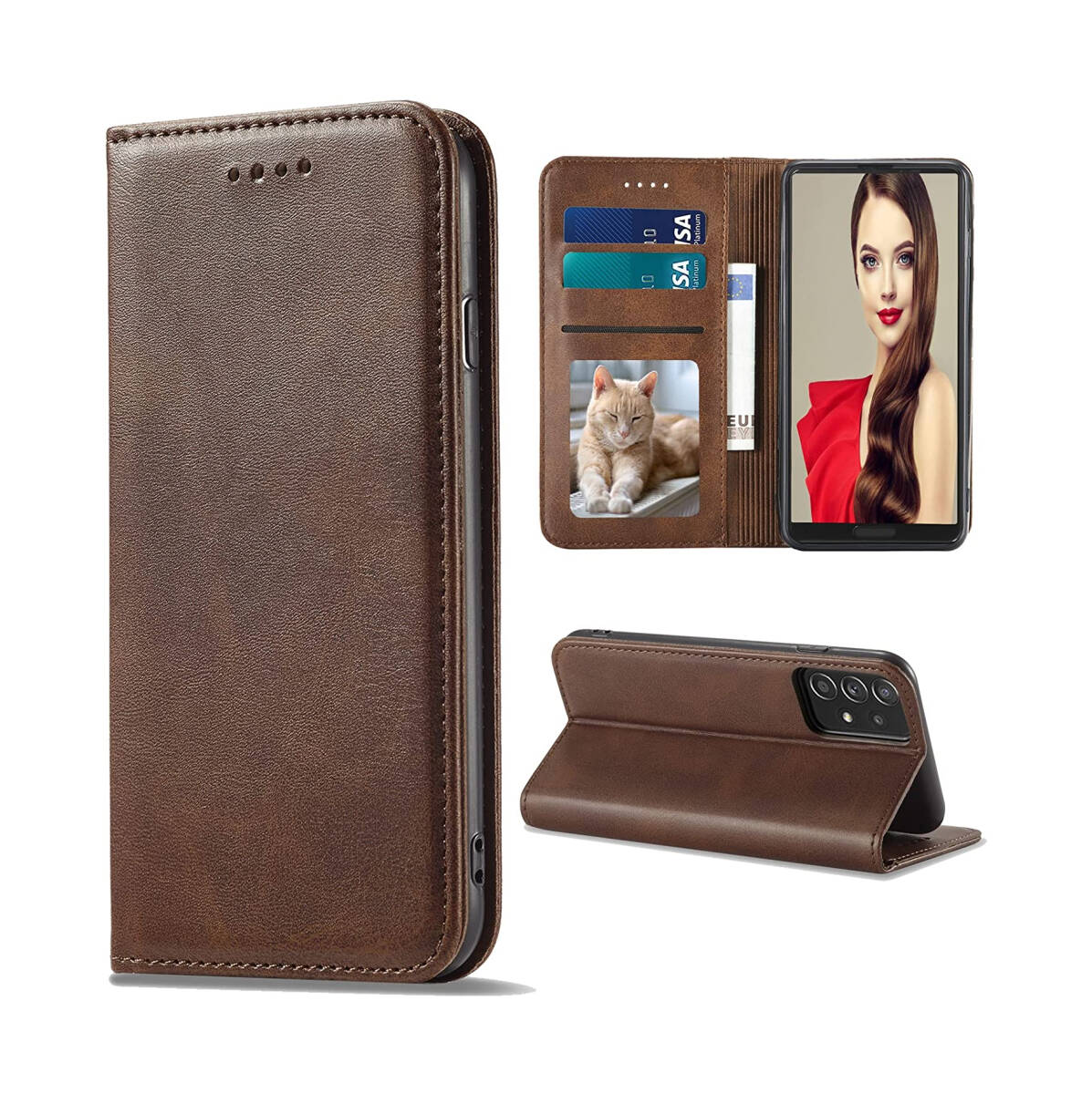 GalaxyA53 5Gケース 手帳型 肌触り良い PUレザー ストラップホール付 カード収納 マグネット内蔵 スタンド 全面保護 レトロブラウン ay405拍卖