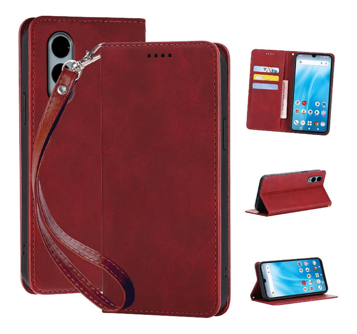 arrows We2 ケース 手帳型 スタンド機能付き 360度保護 耐衝撃 カード収納 PUレザー 多機能 ワインレッド ay636拍卖