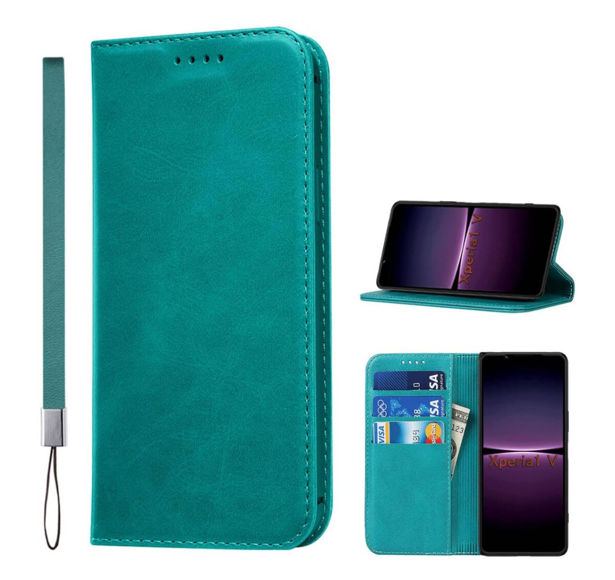Xperia 10 VI ケース 手帳型 高質PUレザー SO-52E SOG14 耐衝撃 内蔵マグネット カードポケット スタンド機能 ターコイズ ay190拍卖