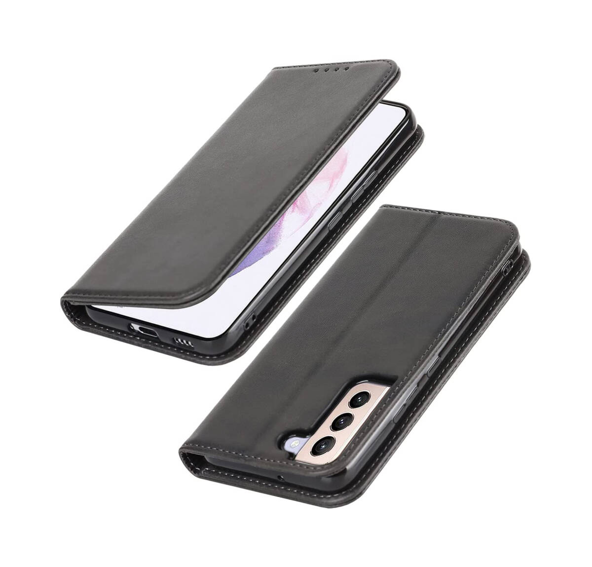 GalaxyS22ケース 手帳型 SC-51C SCG13合成皮革 内蔵マグネット スマホケース スタンド機能 落ち着いた色 ブラック ay560拍卖