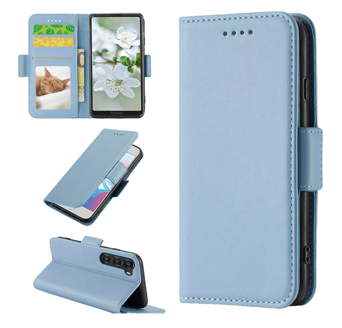 Nubia S 5G ケース 手帳型 A403ZT カードポケット サイドマグネット スタンド機能 フェイクレザー 落下防止 擦り傷防止 スカイブルー ay456拍卖