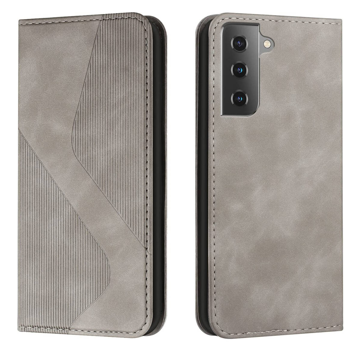 Galaxy S22 ケース 手帳型 (SC-51C SCG13) スタンド機能 カードポケット収納 耐衝撃 フェイクレザー グレー ay646拍卖