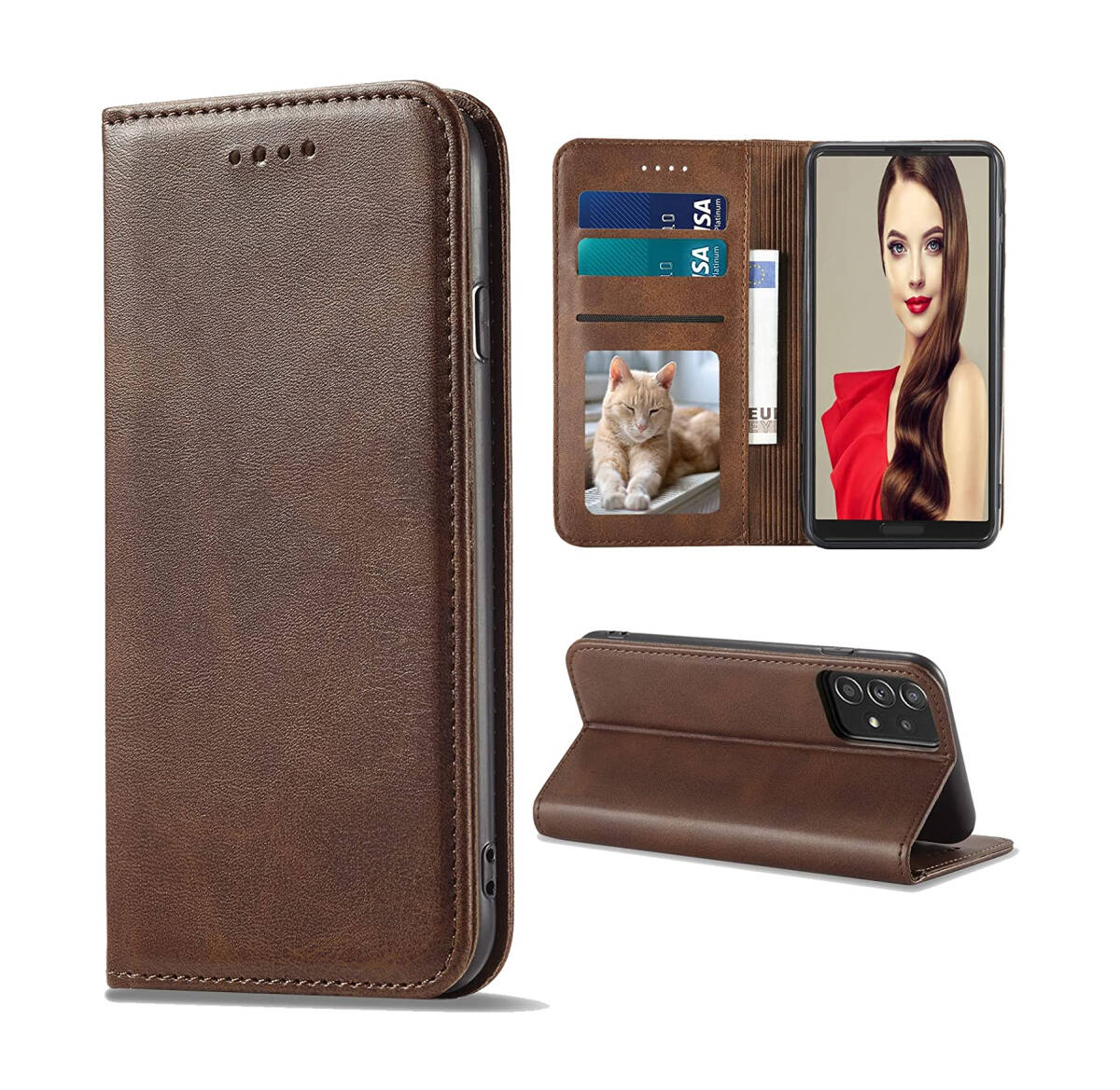 GalaxyA52ケース手帳型 SC-53B 肌触り良い PUレザー ストラップホール付き カード収納 マグネット内蔵 全面保護 レトロブラウンay576拍卖