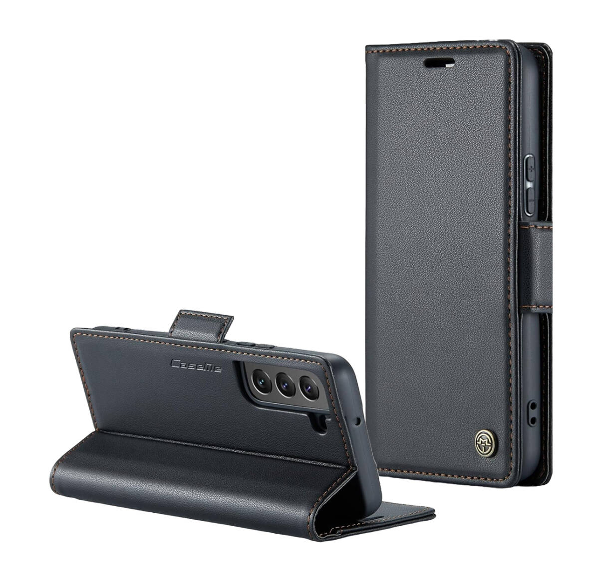 Galaxy S22 (SCG13 / SC-51C)ケース PUレザー スタンド機能 カード収納 サイドマグネット TPU 全面保護 カメラ保護 ブラック ay628拍卖