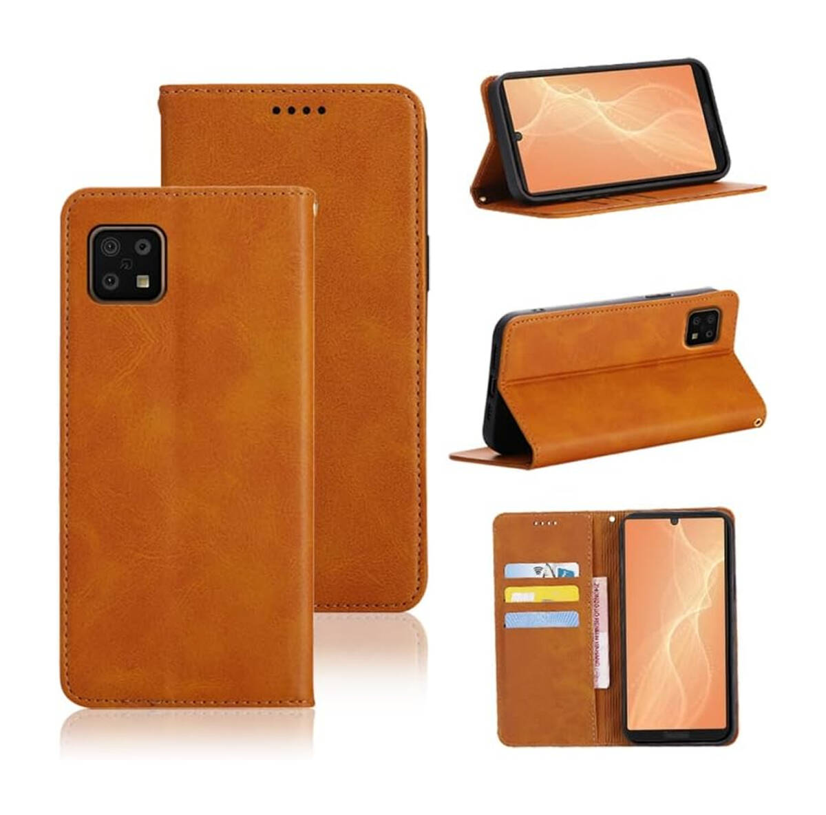 AQUOS Sense4 ケース 手帳型 PUレザー TPU 保護ケース スタンド機能 マグネット付 ライトブラウン ay205拍卖