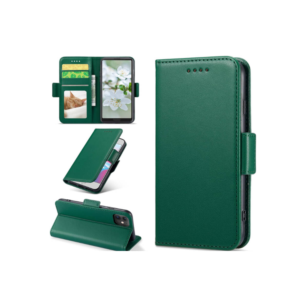 iPhone14 手帳型 PUレザー製 RFID磁気防止 サイドマグネット 全面保護 耐衝撃 耐摩擦 スタンド機能 グリーン ay86拍卖