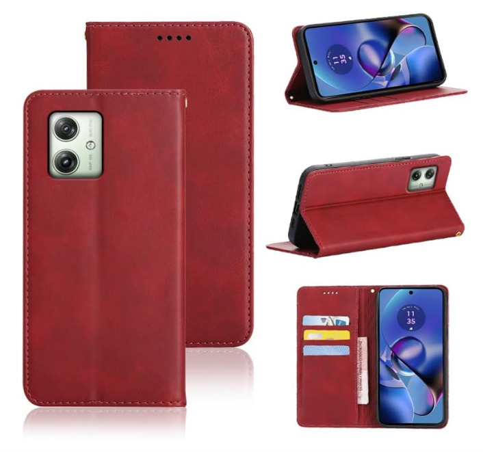 moto g64 5G / g64Y 5G ケース 手帳型 スマホケース PUレザー カード収納 耐衝撃 マグネット スタンド機能付き レッド ay220拍卖