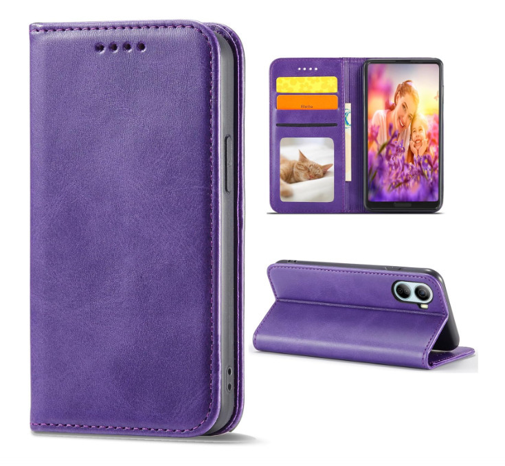 Libero 5G IV ケース 手帳型 A302ZT 合革レザー TPUケース ストラップホール付き カード収納 スタンド機能 パープル ay104拍卖