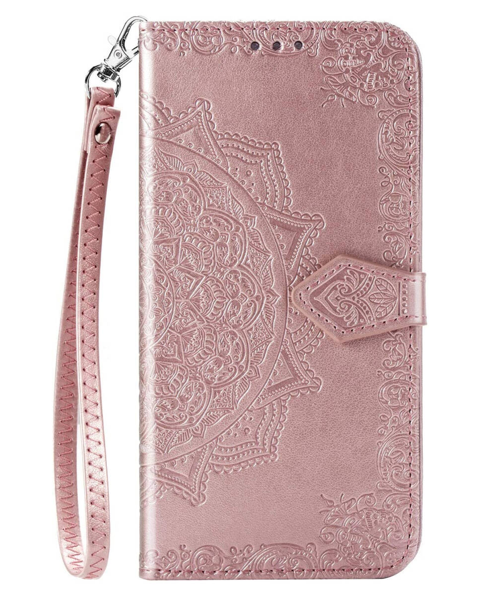 iPhone 7 / iPhone 8 iPhone SE 2020 ケース 手帳型 花柄模様 光沢感 耐衝撃 防塵 耐久性 ローズゴールド ay340拍卖