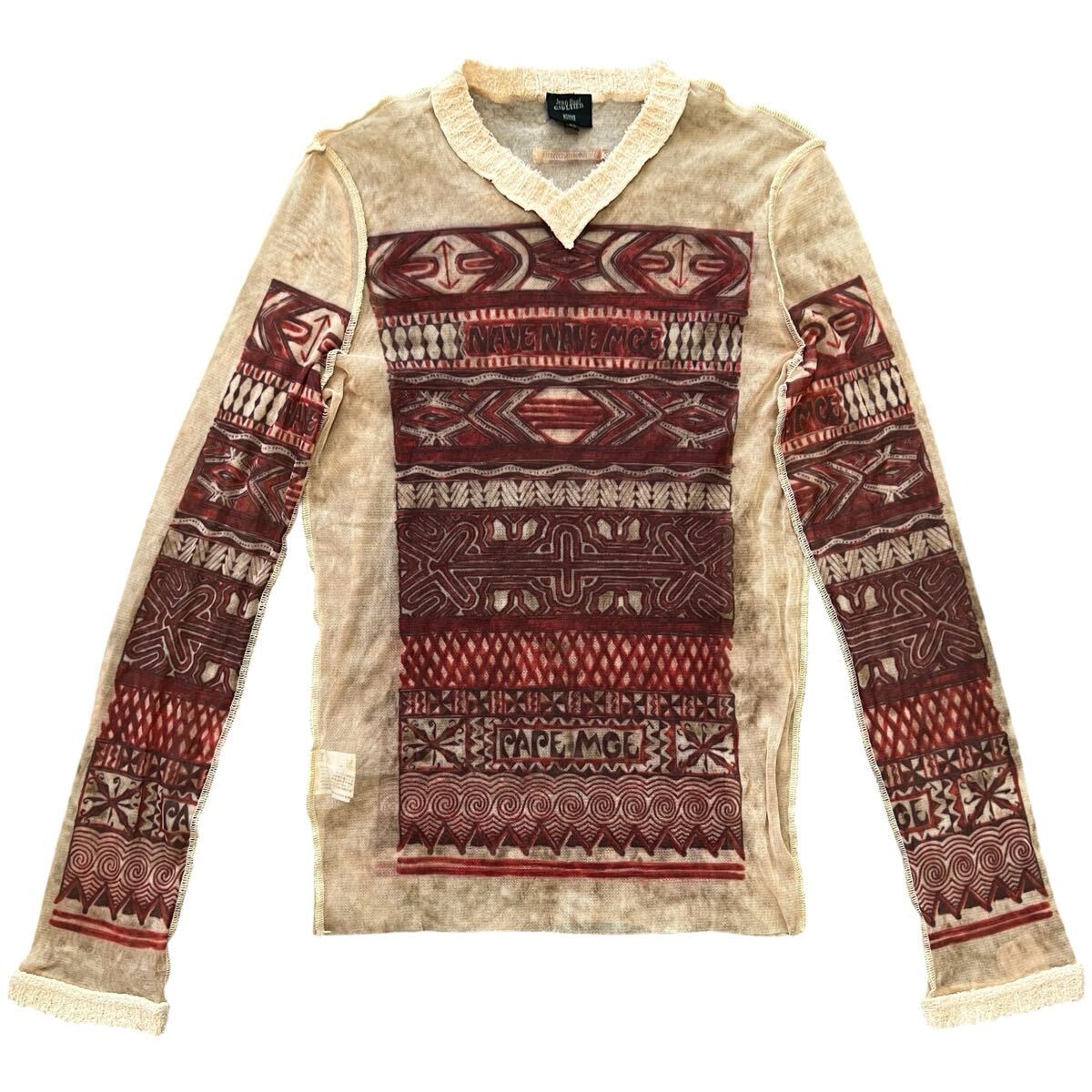 ジャン=ポール・ゴルチエ オム 90's パワーネット トライバル柄 Tシャツ JEAN PAUL GAULTIER HOMME 90's Power-Net Tribal Print T-Shirt拍卖