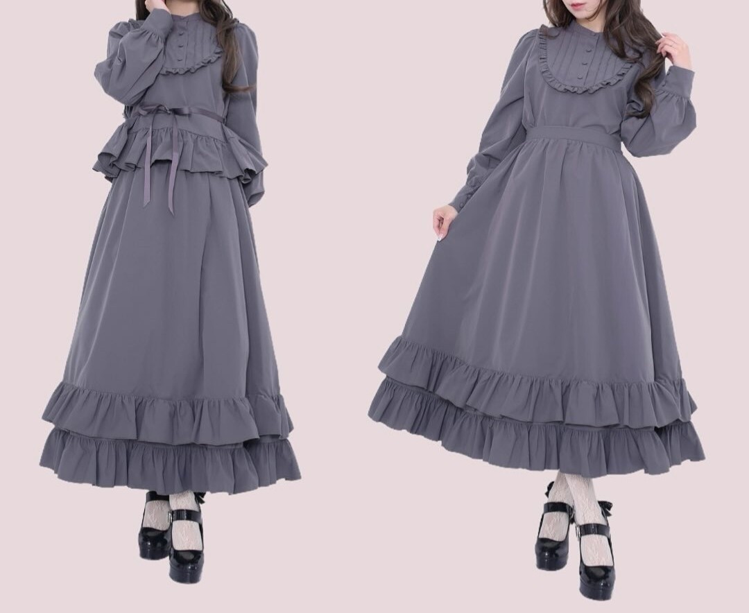 皆方由衣×しまむら ブラウスとスカートのセットアップ グレー拍卖